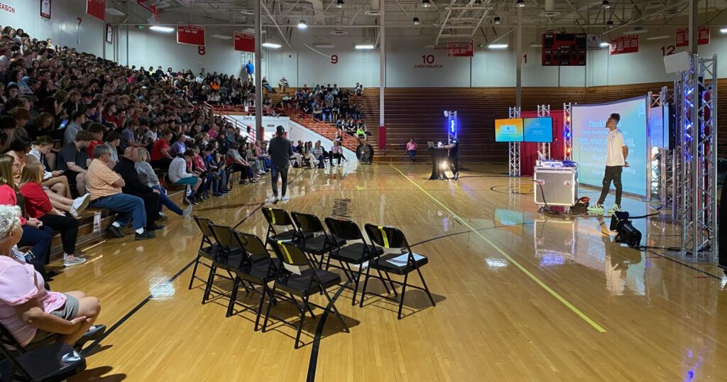 Students participating in the “Get Schooled Tour” by RemedyLIVE interactive mental health program